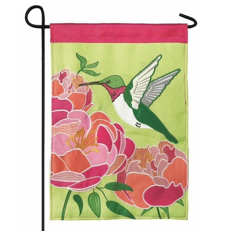 Hummingbird & Peonies Garden Flag